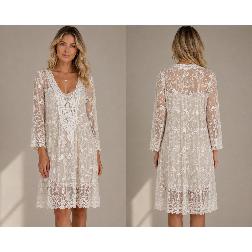 Antica‎ Sartoria Positano White Lace Beaded Maxi Dress Giacomo Cinque Small